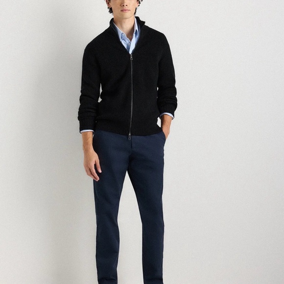 Quince Australian Merino Wool Full Zip-Up Cardigan in Black Size Medium 003